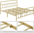 Yaheetech Classic Metal Platform Bed Frame Mattress Foundation with Victorian Style Iron-Art Headboard/Footboard/Under Bed Storage/No Box Spring Needed/King Size Antique Gold
