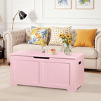 Wooden Storage Chest Box with Flip-top Lid & Safety Hinge, 39.4 Inch Living Room Organizer, Bedroom Bench, Pink