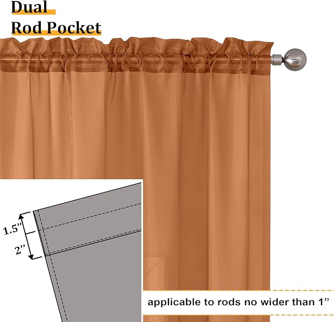 Aiyufeng Orange Sheer Curtains 45 inches Long, Short Kitchen Window Treatment Solid Sheers Cafe Curtains Bathroom Voile Half Window Curtains 2 Panels, Rod Pocket, 42" Wx45 L
