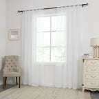 HUTO White Sheer Curtains 96 Inches Long for Living Room Rod Pocket Top Window Sheer Panels Drapes for Bedroom Girls Party Canopy Bed 2 Panels