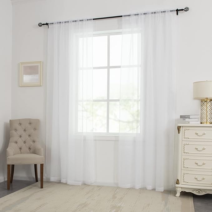HUTO White Sheer Curtains 108 Inches Long for Bedroom Girls Rod Pocket Window Sheer Panels Curtains for Living Room Party Baby Canopy Bed 2 Panels 52 Inches Wide