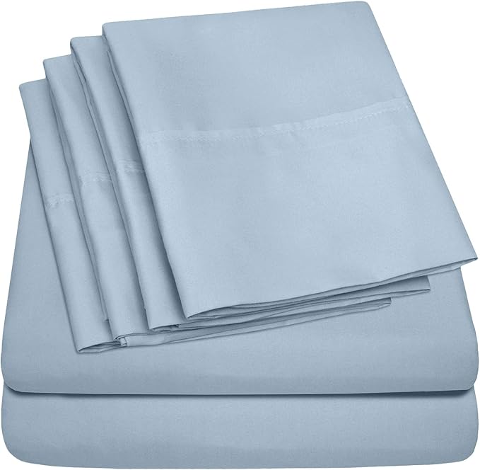 Queen Sheets Blue Misty - 6 Piece 1500 Supreme Deluxe Collection Deep Pocket Ultra Soft Queen Sheet Set Bedding - 2 Extra Pillow Cases, Great Value, Queen, Blue Misty