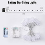 Brightown Star String Lights Battery Operated - 17 ft 50 LED Star Fairy String Lights with Remote and Timer, 8 Modes Waterproof for Bedroom Tent Loft Bed Patio Party Wedding Decor, White