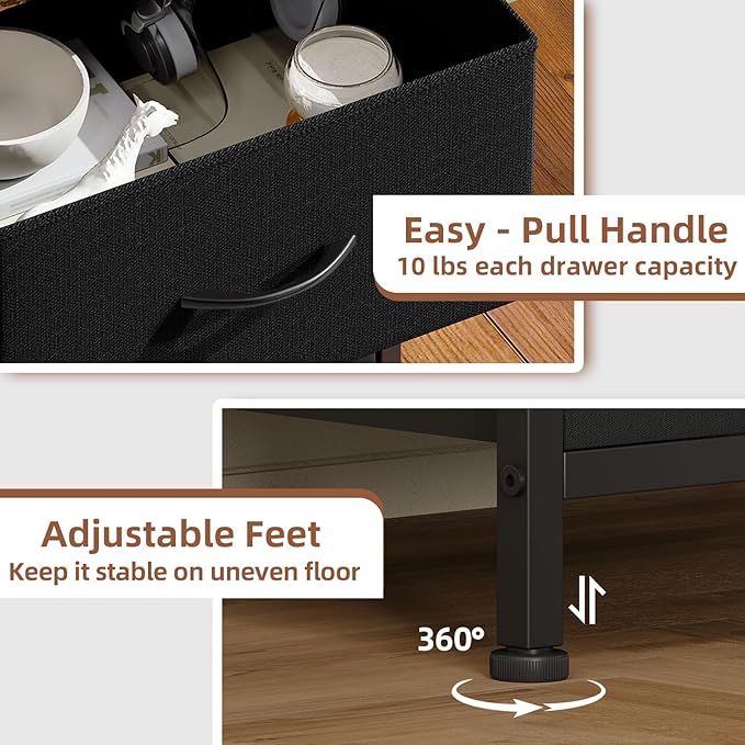 Somdot Tall Dresser for Bedroom with 6 Drawers, Storage Organizer Chest of Drawers with Removable Fabric Bins for Closet Bedside Living Room Laundry Entryway Hallway, Black Rustic Brown