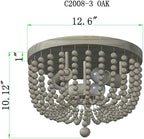 Q&S Wood Beaded Chandelier,Boho Farmhouse Light Fixture,Oak White,3 Lights,Semi Flush Mount Ceiling Light Fixtures for Hallway Baby's Nursery Bedroom Kitchen Living Room