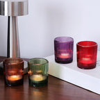 VOHO 4 Colors Ribbed Votive Candle Holders for Fall Decor, Set of 12 Tealight Candle Holder Easter/Halloween/Thanksgiving Decorations, Christmas Tea Light Candle Holder Glass Dining Table Centerpiece