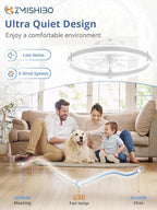 ZMISHIBO Ceiling Fans with Lights and Remote, 19.7'' Low Profile Ceiling Fan, 3000-6000K Dimmable Modern Flush Mount LED Fan Light, 6 Wind Speeds, White Fandelier Ceiling Fans for Bedroom