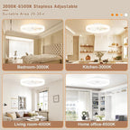 VOLISUN Low Profile Ceiling Fans with Lights and Remote, 23.6in Flush Mount Ceiling Fans with Light, 3000K-6500K Dimmable Fandelier LED Fan Lights, Bladeless Ceiling Fan with Light for Bedroom(White)