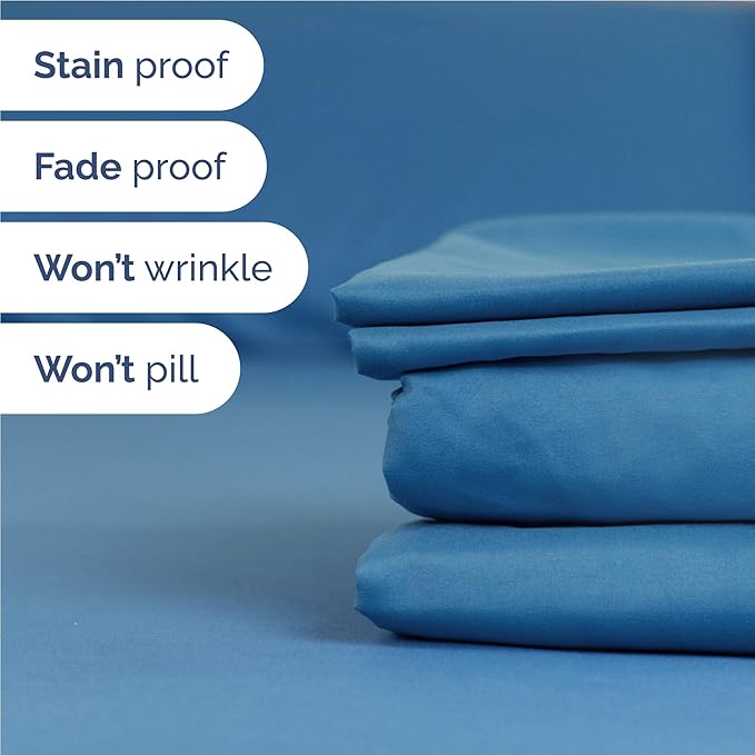 Twin XL Sheet Set 4 Piece - Bed Sheets Twin Size - Soft Hotel Luxury Bedding - Cooling, Comfy & Breathable - 1 Flat & 1 Fitted and 2 Pillowcases with Deep Pockets - Wrinkle and Fade Free - Denim Blue