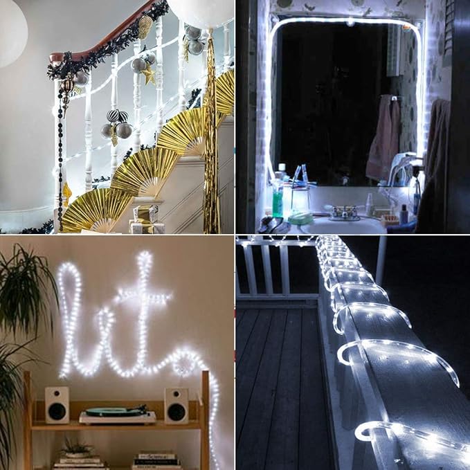 Brizled Rope Lights, 51ft 612 LED Christmas Rope Lights, 120V Plugin Christmas Tube Light Connectable, Waterproof Cool White Indoor Outdoor Tube Light Flexible for Holiday Garden Yard Corridor Patio