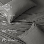 LANE LINEN 100% Organic Cotton Twin Sheets Set, 3PC Twin Bed Sheets, Cotton Sheets Twin Size Bed Set, Dorm Room Essentials with 15" Deep Pocket Fitted Sheet - Charcoal & White Twin Sheets (2 Pack)