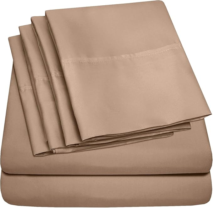 Twin Size Bed Sheets - 4 Piece 1500 Supreme Collection Fine Brushed Microfiber Deep Pocket Twin Sheet Set Bedding - 1 EXTRA PILLOW CASES, GREAT VALUE, Twin, Taupe
