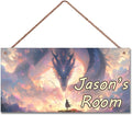 Personalized Sign Fancy Pictures Sign Girl and Dragon Art Décor For Kids Room Custom Name Door Wall Decor, Fairy tale Nursery Art Plate For Girls Room Baby Boys Bedroom