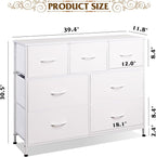 WLIVE 7 Drawer Dresser TV Stand, Dressers for Bedroom, Fabric Storage Tower, Hallway, Entryway, Closets, Sturdy Steel Frame, Wood Top, Easy Pull Handle, White