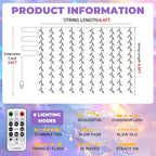 Curtain Light for Bedroom, 200LED 6.6x6.6ft Multicolor Window Wall Hanging Fairy Curtain String Light, 8 Modes Remote Fairy String Lights Indoor for Wedding Party Home Garden Decorations