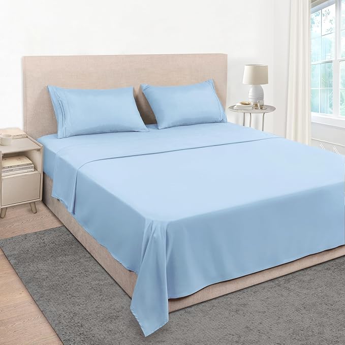 Mejoroom California King Size Sheet Set - Soft Microfiber Bed Sheets,Deep Pocket Fitted Sheet, Breathable, Wrinkle & Fade Resistant - 4 Piece (California King, Light Blue)