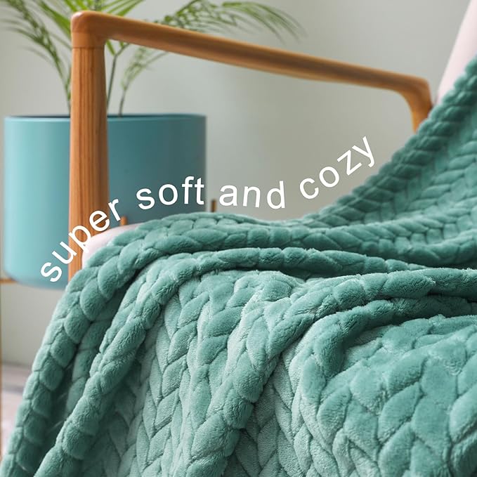 Exclusivo Mezcla Fleece Twin Size Blanket for Bed, 90x66 Inches Soft Cozy Jacquard Flannel Blankets, Lightweight Fuzzy Plush Warm for Winter, Celadon