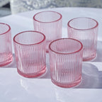 VOHO Pink Candle Holder Set of 12, Ribbed Votive Candle Holders for Pink Room Decor, Tealight Candle Holder Romantic Gifts for Valentine Christmas Decorations(2.1'' x 2.6'')