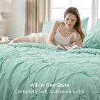 Bedsure California King Comforter Set - Bed in a Bag Cal King Bedding Set 7 PCS, GentleSoft™ Pintuck Bed Set Gift for Family, Pinch Pleat Mint Green Comforter with Sheets, Pillowcases & Shams