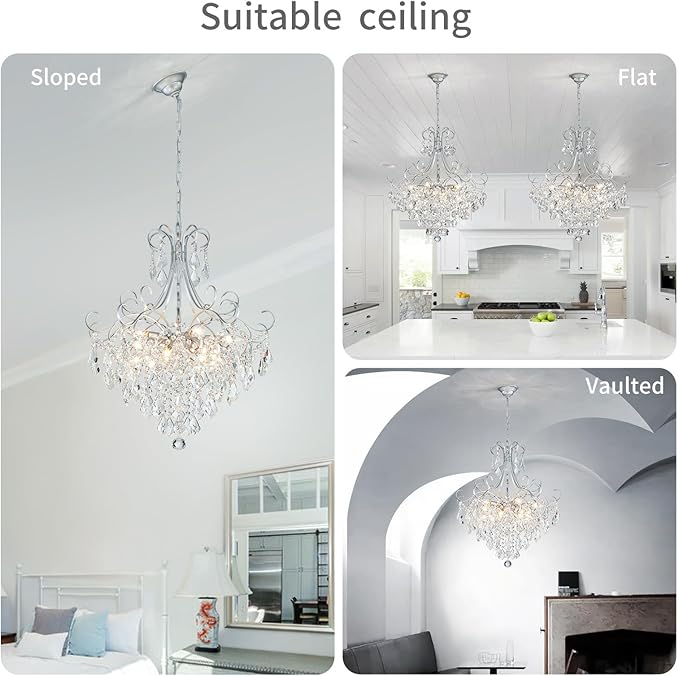 WUZUPS Crystal Chandelier 10-Light Pendant Ceiling Light Modern Lighting Fixture for Dining Room Hallway Bedroom Kitchen Bathroom, H 27.6" x W 22.8", E12 Base, Silver