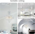 WUZUPS Crystal Chandelier 10-Light Pendant Ceiling Light Modern Lighting Fixture for Dining Room Hallway Bedroom Kitchen Bathroom, H 27.6" x W 22.8", E12 Base, Silver