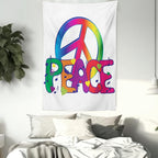 Ambesonne Groovy Tapestry, Peace Text Sign Letters Seventies Musical Historic Revolution Equality Illustration, Wall Hanging for Bedroom Living Room Dorm Decor, 40" X 60", Pink Blue