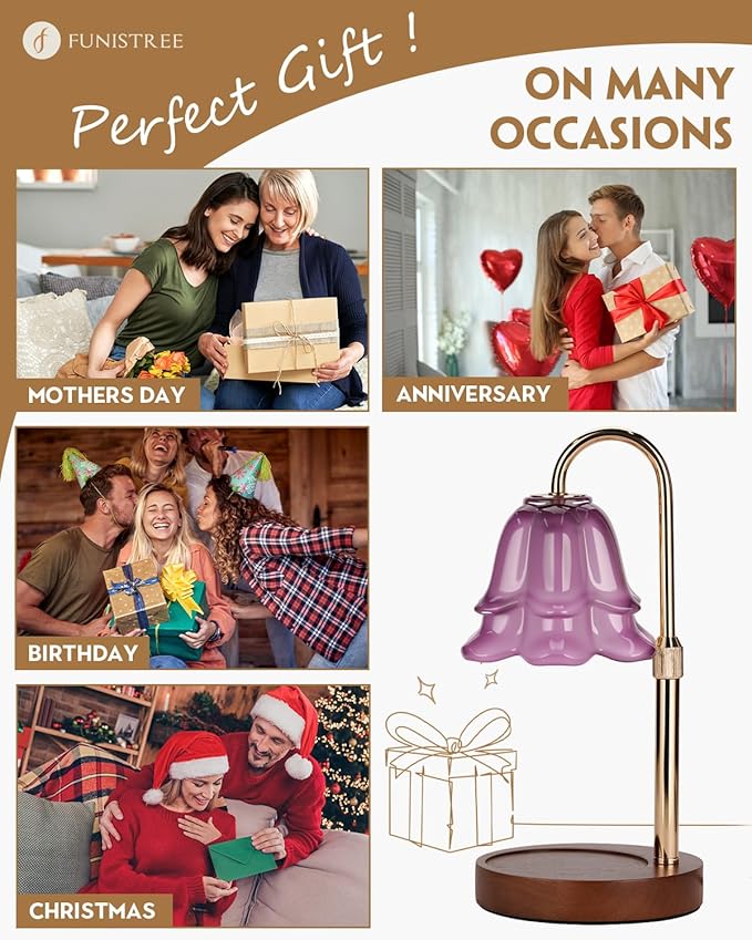 Purple Candle Warmer Lamp with Timer & Dimmer, Adjustable Height Christmas Gifts Birthday Gifts for Women Mom, Flower Candle Lamp Warmer, Wax Warmer with 2 Bulbs, House Warming New House Decorations