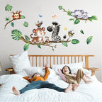 Cartoon Animal Wall Stickers Forest Safari Wall Decals Kid Room Nursery Baby Bedroom Décor (Cute Tiger Zebra)