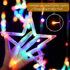 Star Curtain Lights for Bedroom - Plug-in 9ft 138 LED Fairy Twinkle Lights with 12 Star Drops, Connectable Window Lights with Remote 8 Lighting Modes for Indoor Xmas Ramadan Decoration, Multicolored