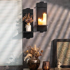 Black Candle Holder Wall Decor - 19.7 Inch Large Rustic Wooden Candle Sconces Wall Shelf for Pillar Candles Vases - Gothic Decoration for Halloween Bathroom Living Room