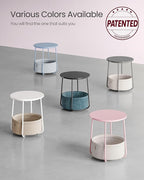VASAGLE LILEA Collection - Small Round Side End Table, Modern Nightstand with Fabric Basket, Jelly Pink and Cream White ULET223R61