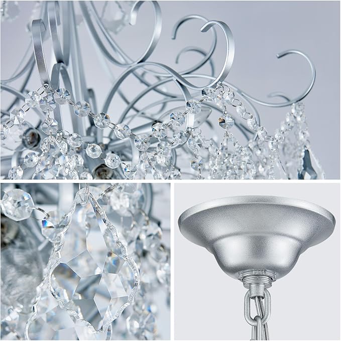 WUZUPS Crystal Chandelier 10-Light Pendant Ceiling Light Modern Lighting Fixture for Dining Room Hallway Bedroom Kitchen Bathroom, H 27.6" x W 22.8", E12 Base, Silver