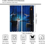 Pirate Ship Curtains, Nautical Sailboat Sailing Ocean Adventure Full Moon Cloudy Night Sky Old Lighthouse Print Blackout Window Treatments for Bedroom Living Room 63x72in