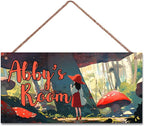 Personalized Girl Signs Dreamy Painting Decor For Kids Room Custom Name Mushroom Wall Door Decor For Girls Room Fantasy Floral Nursery Art Plate For Boys Bedroom Little Man Cave