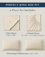 LANE LINEN 100% Organic Cotton Sheets King Size - 4 Pc Bed Sheets King Size, Soft & Breathable Cotton Sheets Set, Percale Sheet & Pillowcase Sets, deep Pocket Sheets Set - Natural