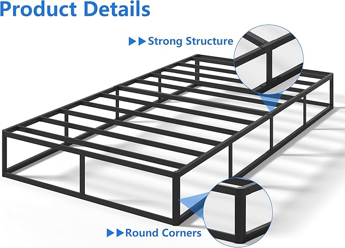Qingzhou Box Spring Twin Bed Bases, 9 Inch High Metal Twin Box Spring Only, Heavy Duty Mattress Foundation with Fabric Cover, Easy Assembly, Quiet Noise Free, Non Slip, Black