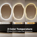 LED Mirror for Bathroom 25x35, Stepless Dimmable Irregular Backlit Mirror with 3 Colors, Anti-Fog, Memory, Al-Alloy Lampshade, Frameless Vanity Mirror for Bathroom (Horizontal/Vertical)