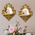 Three-Dimensional Relief Candle Sconces Set 2 Rustic Wall Mount Candle Holders Wood Hanging Wall Decor Mirrored Wall Art Hand Carved Home Decoration Gold