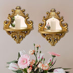 Three-Dimensional Relief Candle Sconces Set 2 Rustic Wall Mount Candle Holders Wood Hanging Wall Decor Mirrored Wall Art Hand Carved Home Decoration Gold