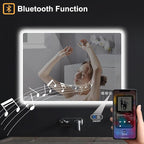 S'bagno 36"x28" LED Bathroom Mirror with Bluetooth Speaker, Anti-Fog & Waterproof, Dimmable Wall Mirror with Touch Control, 3 Light Colors, Vertical or Horizontal
