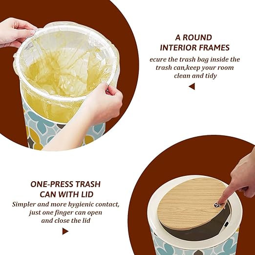 Small Trash Can with Lid Seamless Random Triangles Scandinavian Style Abstract Geometric Garbage Bin Pet Proof Waste Basket for Kitchen Bathroom Office Bedroom Decorative 1.8 Gallon