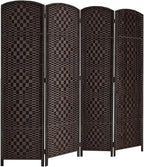 Rose Home Fashion Room Divider, 6 ft Tall Room Dividers and Folding Privacy Screens, 16in Privacy Screen 4 Panel Dark Coffee Space Temporary Wall Foldable Partition Separation