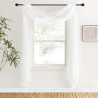 NICETOWN Sheer Textured Scarf Valances for Windows, 216" Extra Long Window Dressings for Anniversary/Wedding Design, 60" Wide, 2 Pieces, Off White