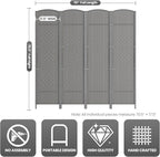 Paper Rope Room Divider, 4 Panel Wood Mesh Woven Design Screen with Double Sides Weaved, Foldable Portable Partition Divider Screen for Decorationg of Bedroom,LivingRoom,Office Separator