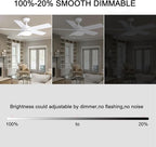 YUHAO 44 Inch White Ceiling Fan with Light and Remote Control.Noiseless,Dimmable,3CCT,6 Speeds Reversible, DC Ceiling Fans for Indoor or Covered Outdoor
