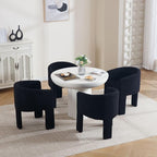 Modern Sherpa Barrel Dining Chairs Set of 5, Upholstered Boucle Dining Chairs Accent Chairs with Arms Comfy Makeup Vanity Chairs, Dining Living Room Kitchen Chairs, Black