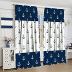 Anchor Pattern Curtains, Nautical Theme Navy Blue White Anchor Sea Life Adventure Print Blackout Window Treatments for Living Room Boys Men's Bedroom 52x84in