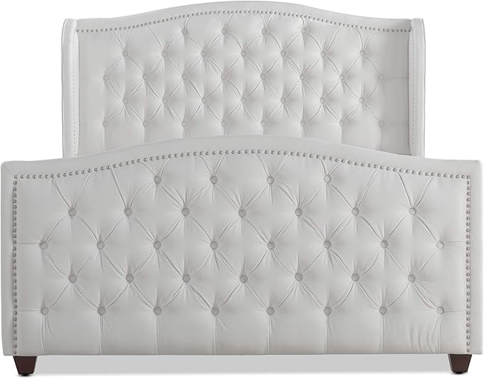 Jennifer Taylor Home Marcella Upholstered Shelter Headboard Bed Set, Queen, Bright White Polyester