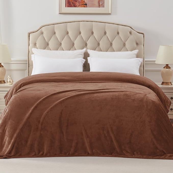 Exclusivo Mezcla Fleece Blanket Queen Size for Bed, Super Soft and Warm, All Season Use, Cozy, Plush, Lightweight, 90x90 Inches, Brown