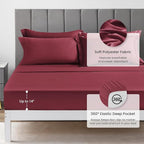 Love's cabin California King Comforter Set Burgundy, 7 Pieces California King Bed in a Bag, All Season Bedding Sets with 1 Comforter, 1 Flat Sheet, 1 Fitted Sheet, 2 Pillowcase and 2 Pillow Sham